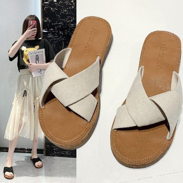 

2021 new summer women slippers platform casual peep toe outside solid female elegant comfortable ladies shoes zapatos de mujer, Black
