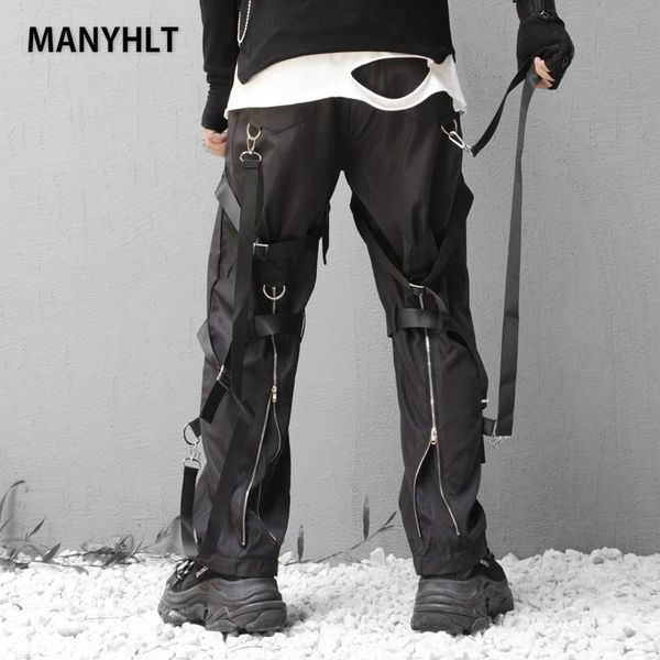 

men's pants manyhlt2021seasons men clothing functional streamer tracksuit fashion high street webbing zip casual trousers, Black