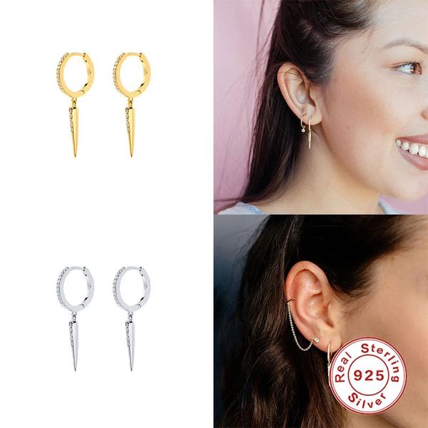 

hoop & huggie gs earrings for women real 925 sterling silver wild rivet cone hoops zircon diamond korean jewelry aretes de mujer, Golden;silver