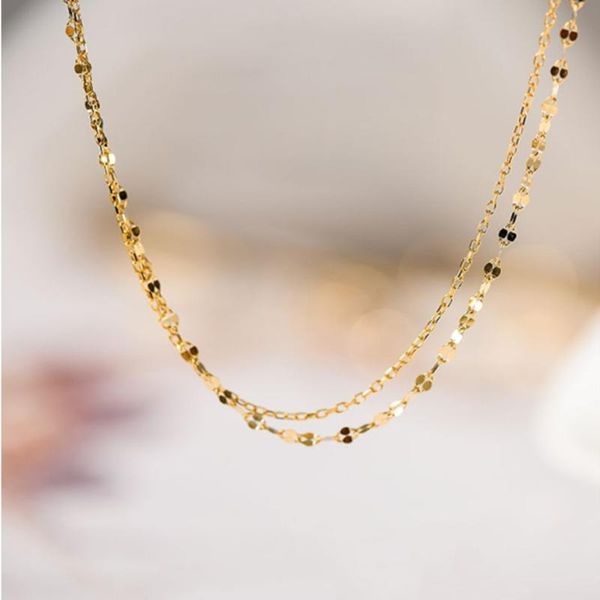 

chains 18k solid double chain necklace yellow real gold jewelry(au750)women star close to the collarbone strong gloss fashion, Silver