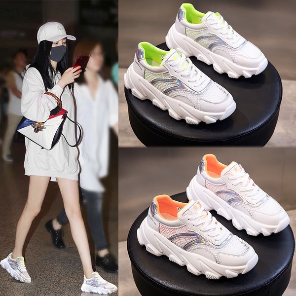 

summer 2021 versatile leather small white shoes women's leisure sports breathable pop tide thick bottom shallow mouth, Black;white
