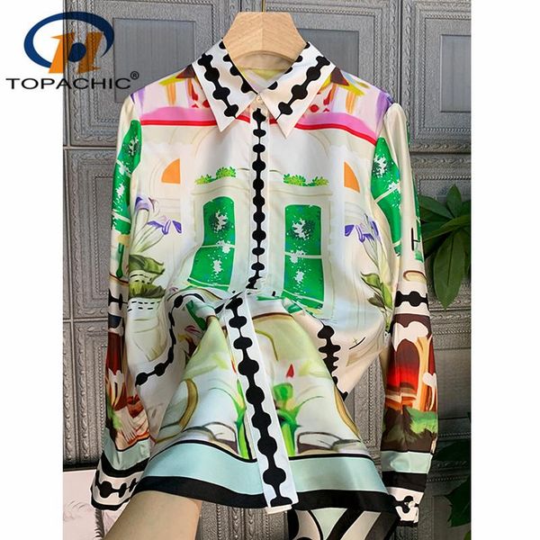 

women's blouses & shirts 12.16 women silk shirt patchwork print pattern fashion turn-down collar long sleeve, White