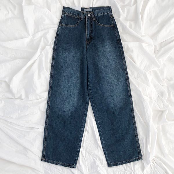 

new mooirue spring summer 2021 women basic high waist vintage solid color wide leg loose casual blue white black denim jeans 7h82