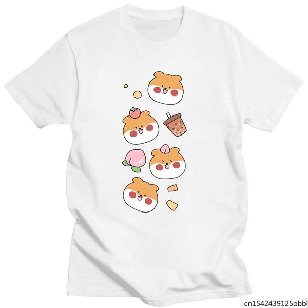 

women's t-shirt cute printed milk tea and shiba lnu cartoon summer short-sleeved round neck daily fashion loose, White