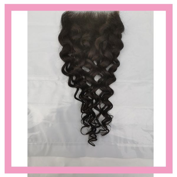 

indian 5x5 lace closure water wave middle three part baby hair 10-24inch curly 100% human hairs, Black;brown
