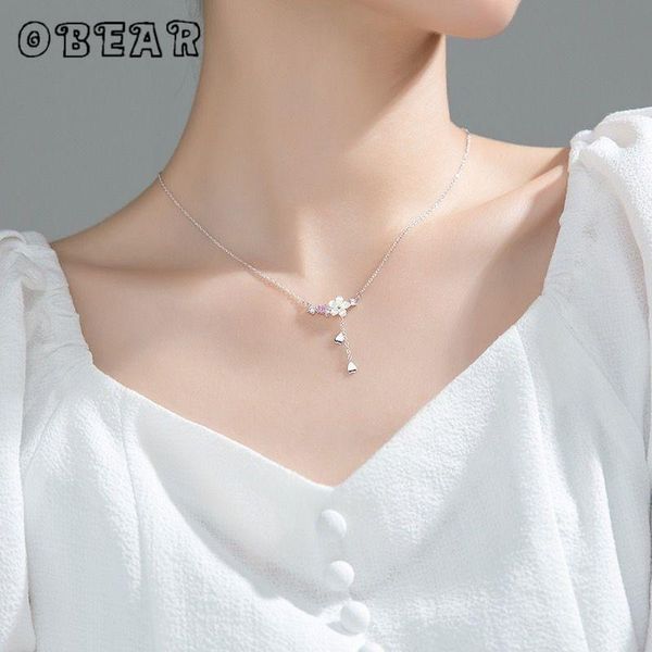 

pendant necklaces obear shell flowers long tassel necklace mosaic zircon heart shape clavicle chain for women party jewelry, Silver