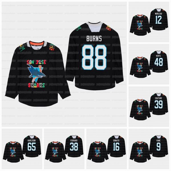 

youth patrick marleau san jose sharks 2021 black history month black jersey logan couture evander kane brent burns martin jones tomas hertl, Black;red