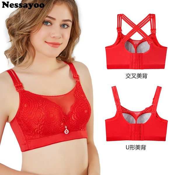 

bras big bra with beautiful back ring-underwear vertical retractable accessory large size push up for womens, Red;black