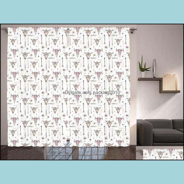 Cortina deco el suprimentos para casa gardencurtain drape flechas cortinas boho artwork com penas vaca crânios rústicos tema quarto quarto quarto