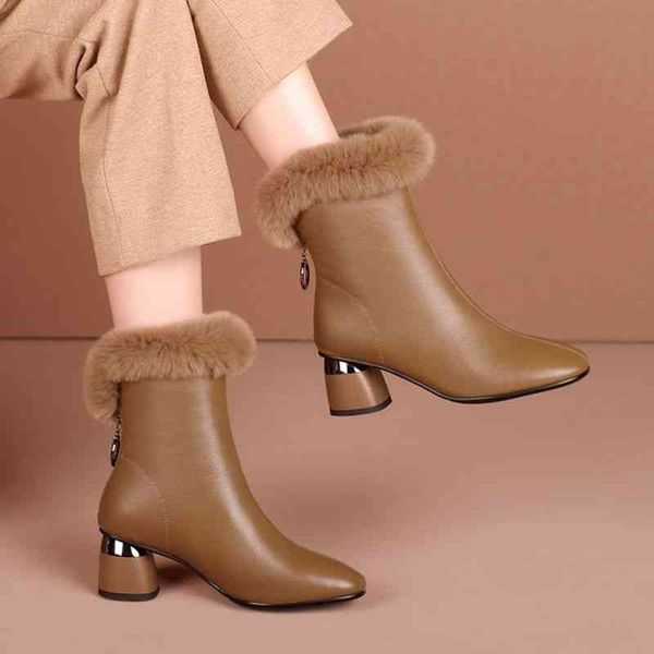 

dress shoes genuine leather women short boots,wool fur for winter,square heel,fashion female footware,mum faves,black,beigebrown 7