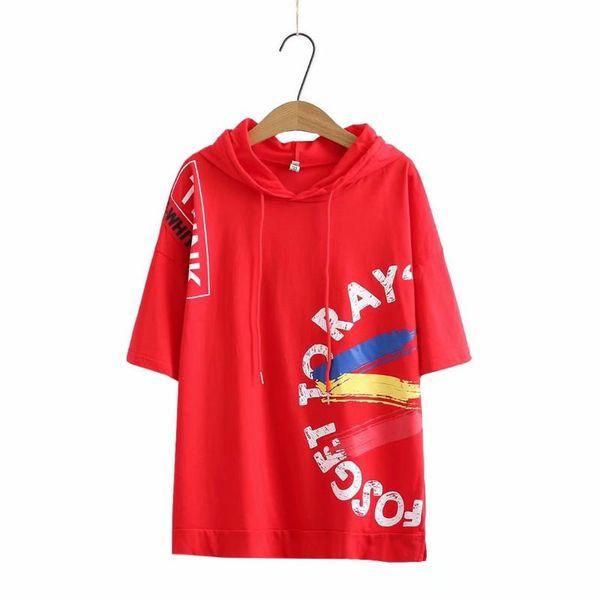 

plus size t-shirt red orange letter print cotton women tshirts 2021 casual summer short sleeve ladies t shirts hooded t-shirts female, Black