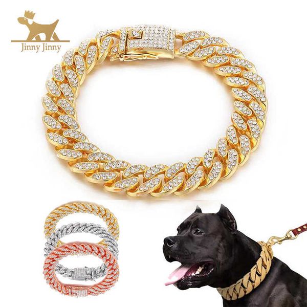 Jóias de cachorro para DogsDiamond Cão de Ouro Colar De Colar De Cachorro Cachorro De Aço Inoxidável Com Colar De Diamante Para Cães 211006