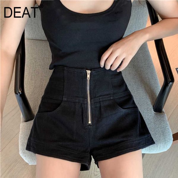 

[deat] summer fashion high waist solid color zipper a-line temperament women wide leg denim shorts 13q326 210527, White;black