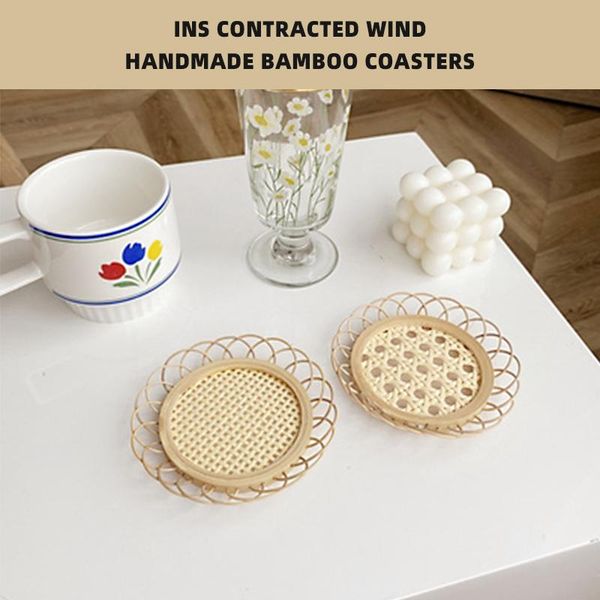 

1pc natural bamboo hollow cup placemat cup holder dessert plate for home kitchen living room decoration ins