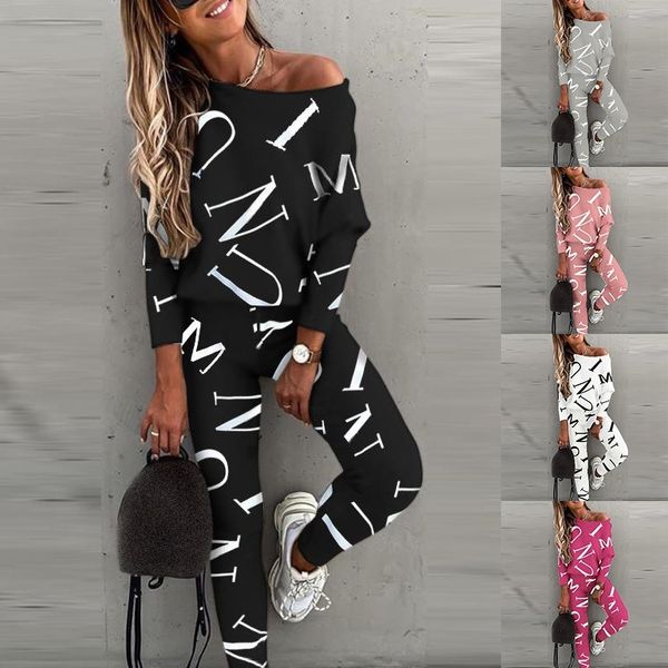 

2021 autumn new women's letter printed long sleeve pants casual suit, Black
