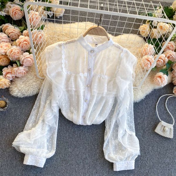 

spring chiffon long sleeve shirt women's sense of design, White