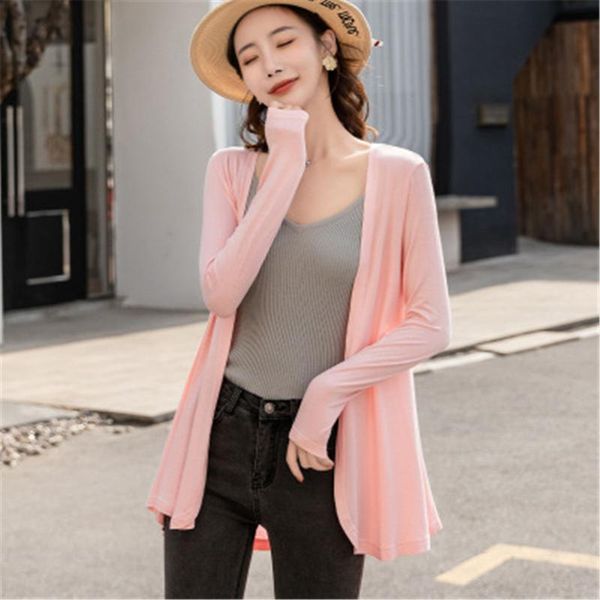 

women's knits & tees 2021 ladies shawl female cotton sweater cardigans long sleeve women casual thin coats summer autumn korean modal c, White
