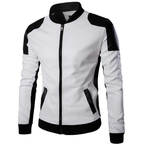 

autumn stand collar large size black and white color matching men's leather coat fashion, Black;brown