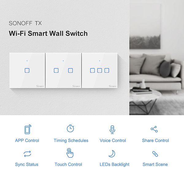 

2021 new wi-fi sonoff with remote control interruptor wall 1/2/3 gang tx series 43hz rf wifi smart house switch jnfg