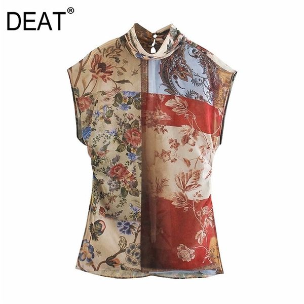 

[deat] summer fashion half high collar sleeveless printing temperament elegant loose fit women shirt 13c362 210527, White