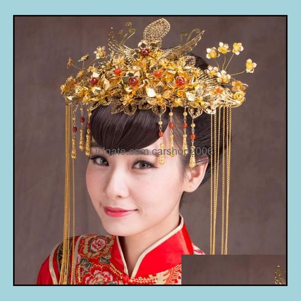 

wedding hair jewelry retro chinese style phoenix crown aessory crowns bands tiaras hairgrips headpieces headbands drop delivery 2021 1nyg6, Slivery;golden