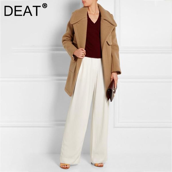 

women's wool & blends [deat] loose warm woolen coat parkas long sleeve turn-down collar solid color women fashion tide autumn winter 20, Black