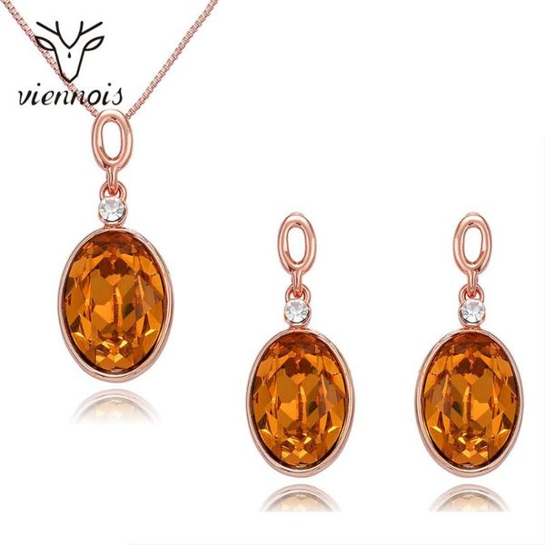 

earrings & necklace viennois orange crystal necklaces sets rose gold color jewelry for women geometric design wedding, Silver