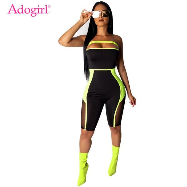

women's jumpsuits & rompers adogirl sheer mesh color patchwork strapless jumpsuit fashion knee length romper women slim playsuits summe, Black;white