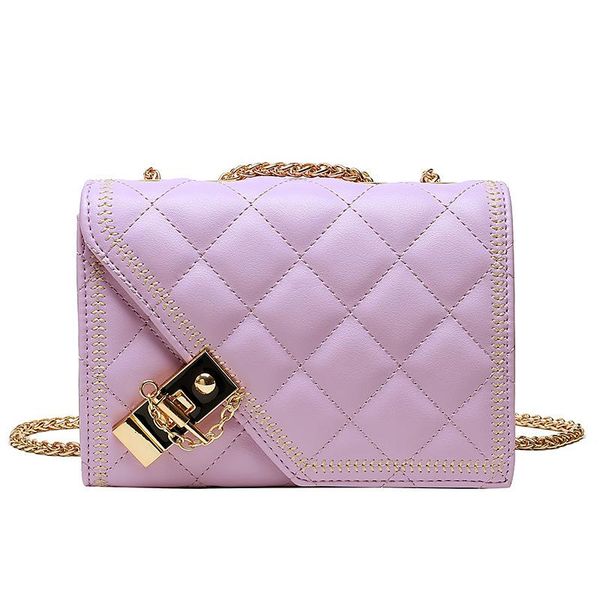 

shoulder bags 2021 arrivals women pu leather bag rhombic pattern embroidery thread latch design fashion metal chain girl's daily