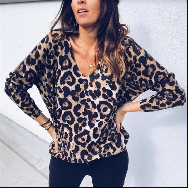 

fashion women leopard shirts nightclub wear ladies v neck long sleeve printing blouse blusa femme chemise clothing, White