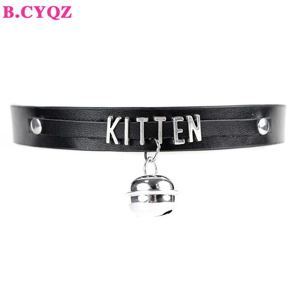 

chokers b.cyqz black pu leather choker collar necklace small bell punk style women girls party jewelry, Golden;silver