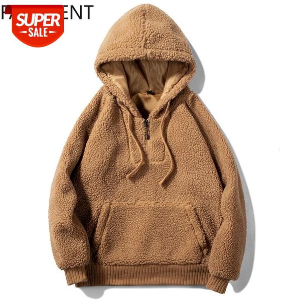 

fleece hoodies men warm faux fur hoodie male hooded sweatshirt pullover casual harajuku sweatshirt coat putwear streetwear #9t8s, Black