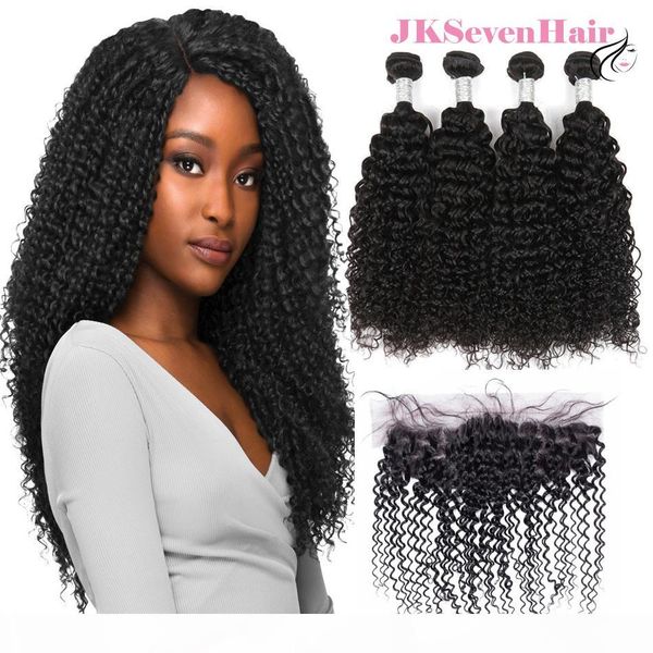 

12a grade virgin brazilian curly wave hair 4pcs with 13x4inch lace frontal malaysian peruvian indian hair weaves with frontal, Black