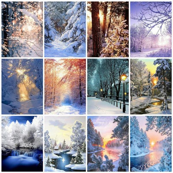 

paintings azqsd diy unframe oil painting by numbers winter landscape home decor acrylic paint coloring tree unique gift
