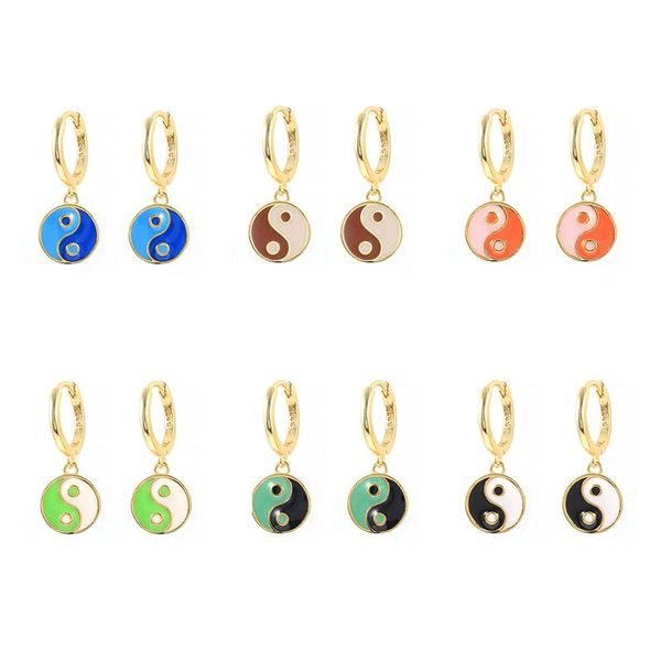 

hoop & huggie vintage enamel yin yang earrings for women 2021 dangle jewelry pendientes plata 925 earring oorbellen voor vrouwen, Golden;silver