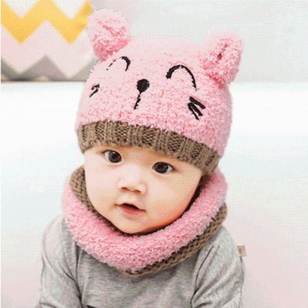 

caps & hats boys girls winter knitted warm beanie snood 2 pcs baby toddler kids autumn spring skullies bonnets 1-2 years old, Yellow
