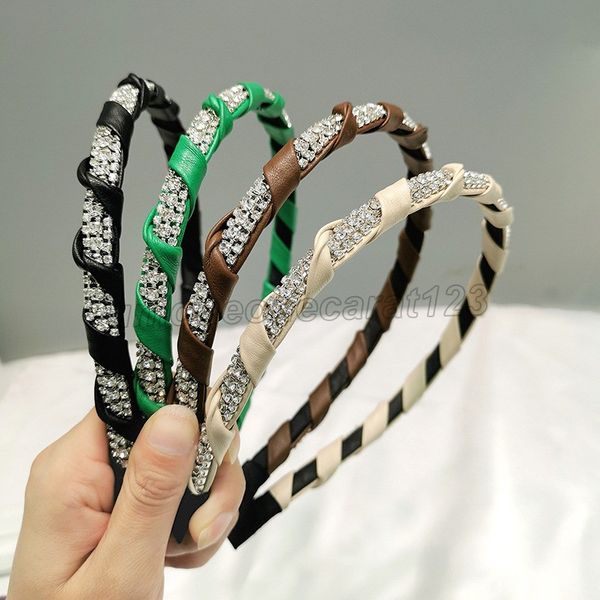 

rhinestone chain pu leather headbands braided bezel hairband women clips hair accessories headband opaska do wlosow bandeau femme diademas, Silver