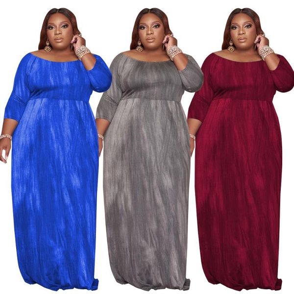 

casual dresses sylph plus size for women 2021 autumn causal loose three quarter maxi dress solid knitted pockets vestidos, Black;gray