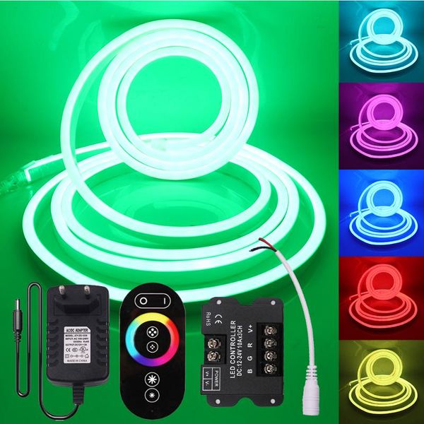 

12v rgb neon sign light touch remote led strip / 2835 120leds/m ip68 flexible rope lights eu us power plug kit 1m 2m 5m 10m
