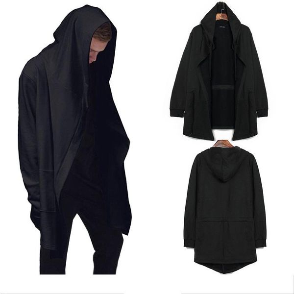 

men's hoodies & sweatshirts men solid cardigan hooded hip hop fashion streetwear coat autumn winter for hipster with hat male clothes, Black