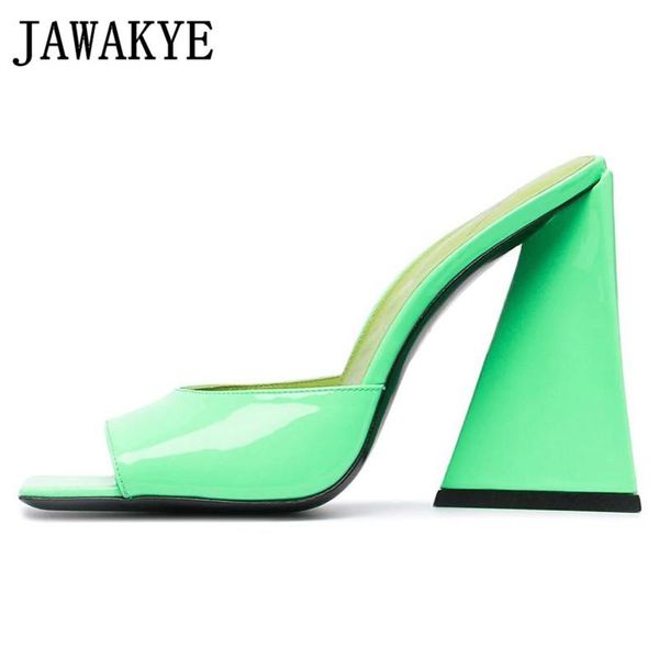 

green block super high heels women slides runway peep toe one strap dress mules 2021 party nightclub women slippers, Black