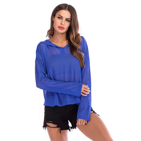 

women's fashion in autumn winter hooded blue with perspective sweater and long sv, White