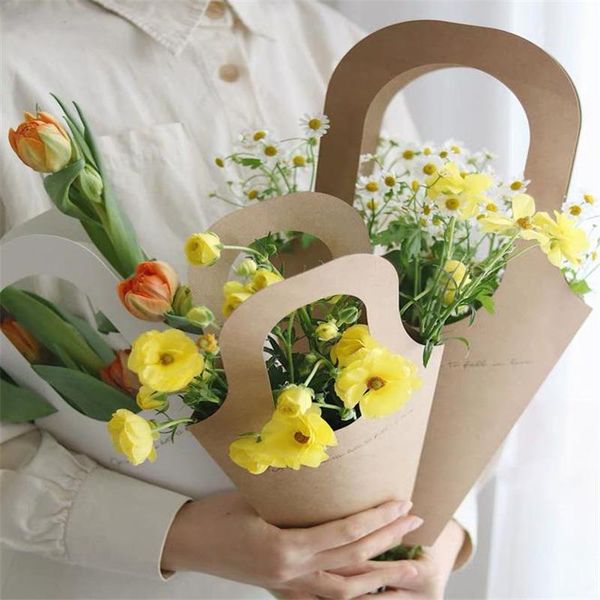

gift wrap valentine's day creative handle kraft paper flower bags flowers wrapping plant packaging home decoration