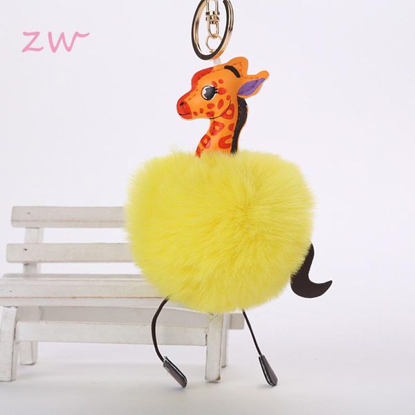 

keychains pom faux fur key chain giraffe pu keychain women fluffy ball keyring car pendant bag charm christmas jewelry 3c0249, Silver