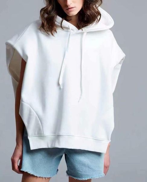 

women's vests 100% cotton padded shoulder profile hooded vest grey white waistcoat women, Black;white