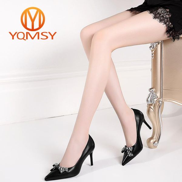 

dress shoes yqmsy pumps fashion thin heels pointed toe butterfly-knot rhinestones spring autumn mature party women's as193, Black