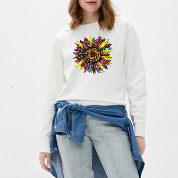 

2021 sun flower print cropped sweatshirt women girls long sleeve pullovers autumn casual strretwear cotton 8i1v, Black