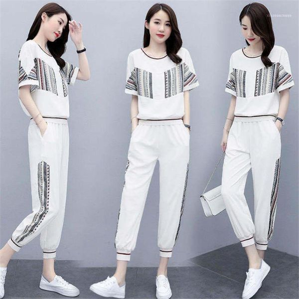 

two piece dress women large plus size 4xl sports suit and pant tracksuit matching set outfit 2021 summer big clothes1, White