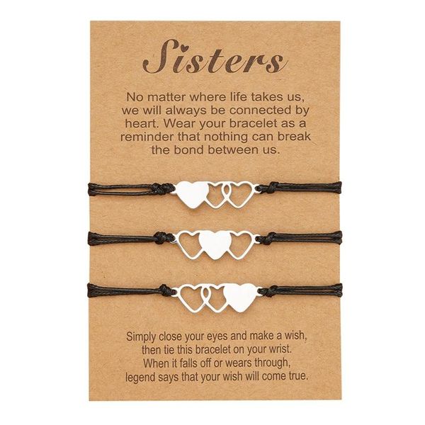 

charm bracelets heart sisters card friendship forever stainless steel handmade braided birthday gift jewelries, Golden;silver