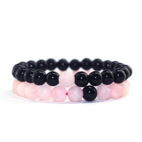 

beaded, strands 2021 2pcs/set trendy distance bracelet sets natural stone pink and black beaded bangles&bracelets couple jewelry friend